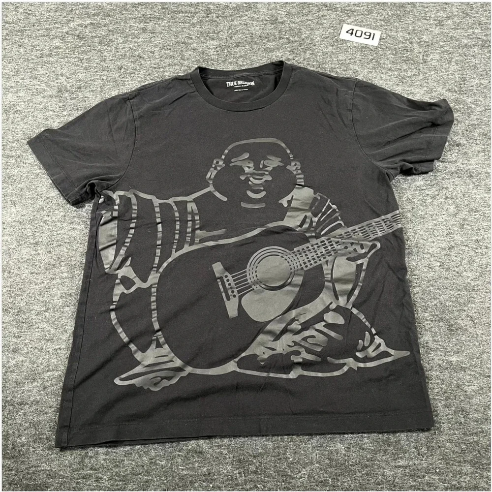 True Religion‎ Set of 2 T Shirt Mens Large Black Shadow Horseshoe & Buddha